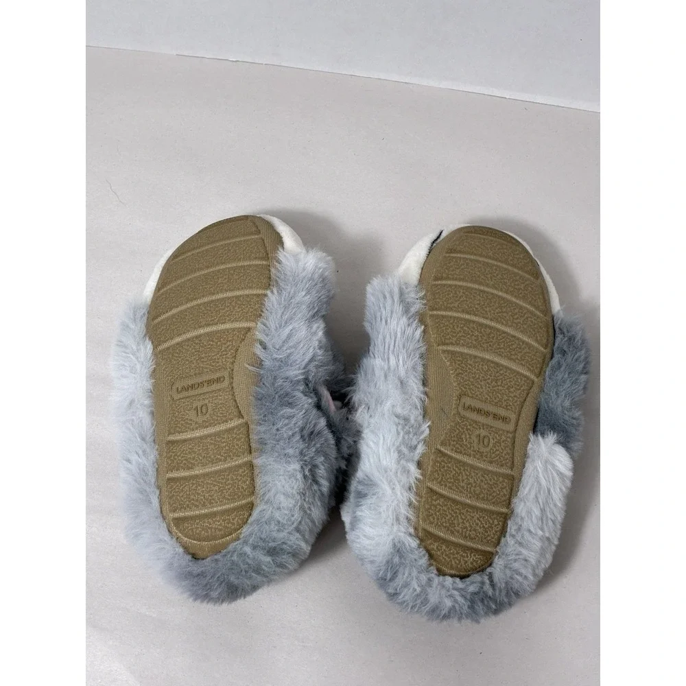 Lands End Bunny Slippers Youth Sz‎ 10M Gray Slip On Fun